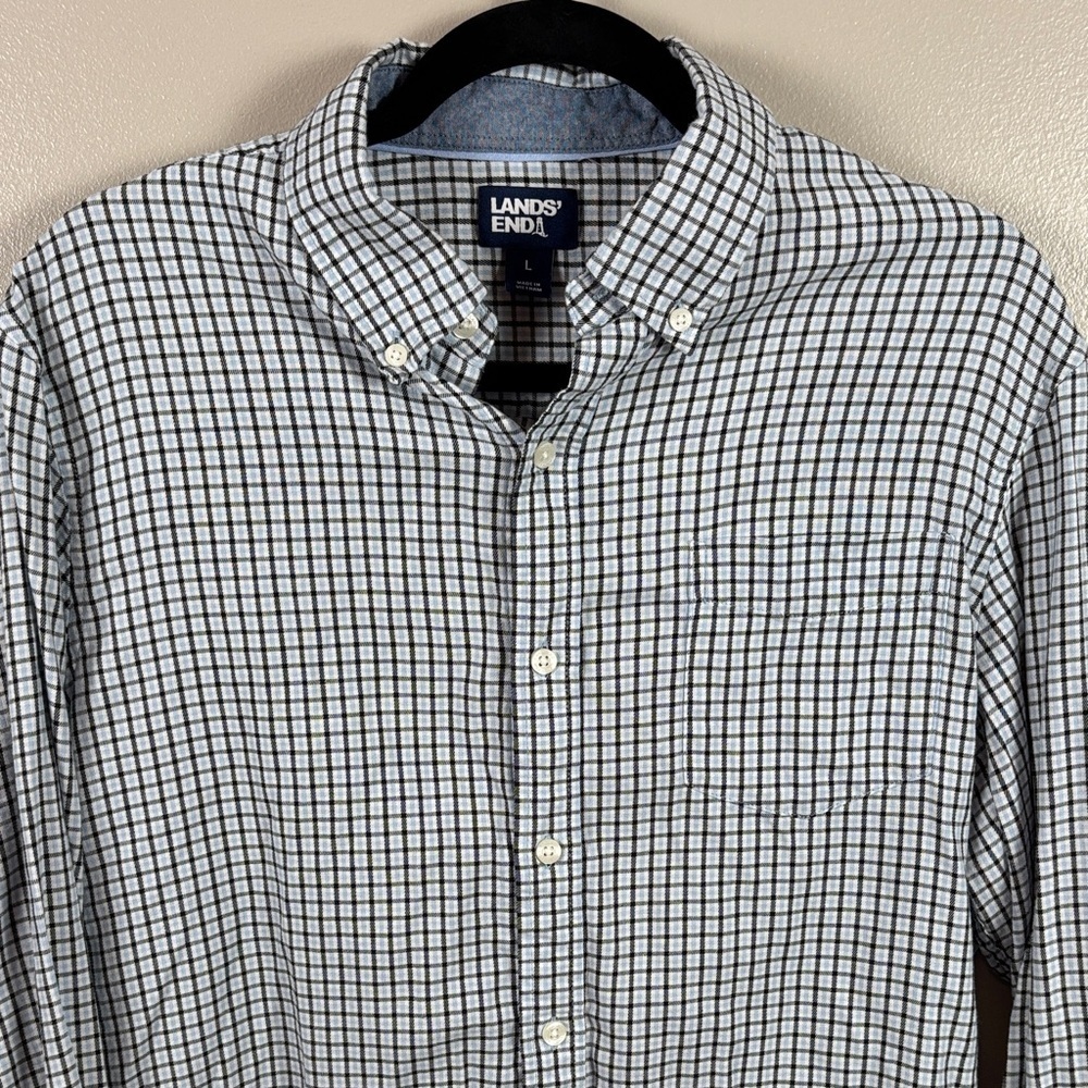 Lands' End Men's Checkered Long Sleeve Button Down Shirt